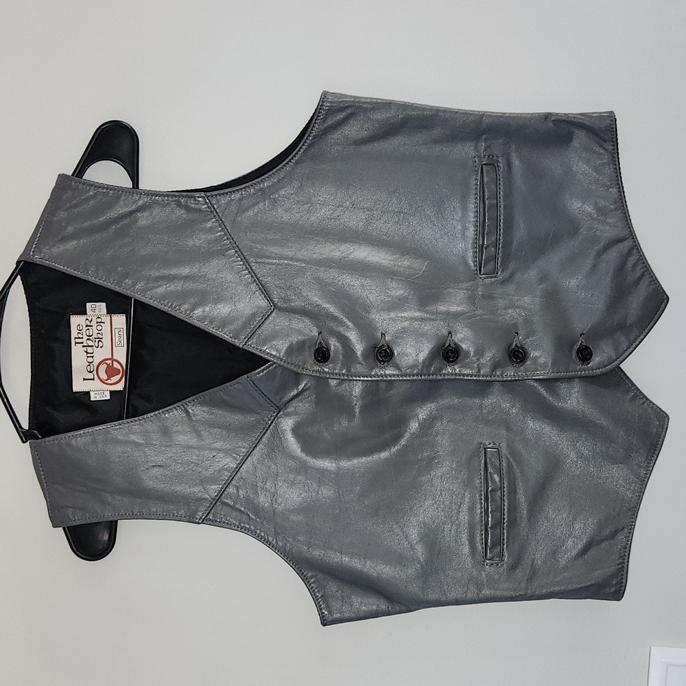 Vintage Gray Sears The Leather Shop Full Back Western Vest sz 40R made in USA